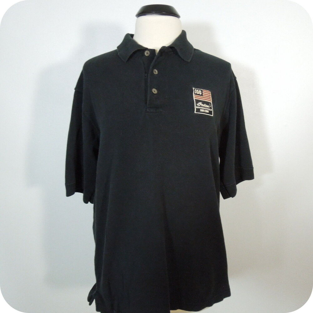 INDIAN MOTORCYCLE Polo Shirt M MEDIUM Vintage Mens Black Embroidered Logo